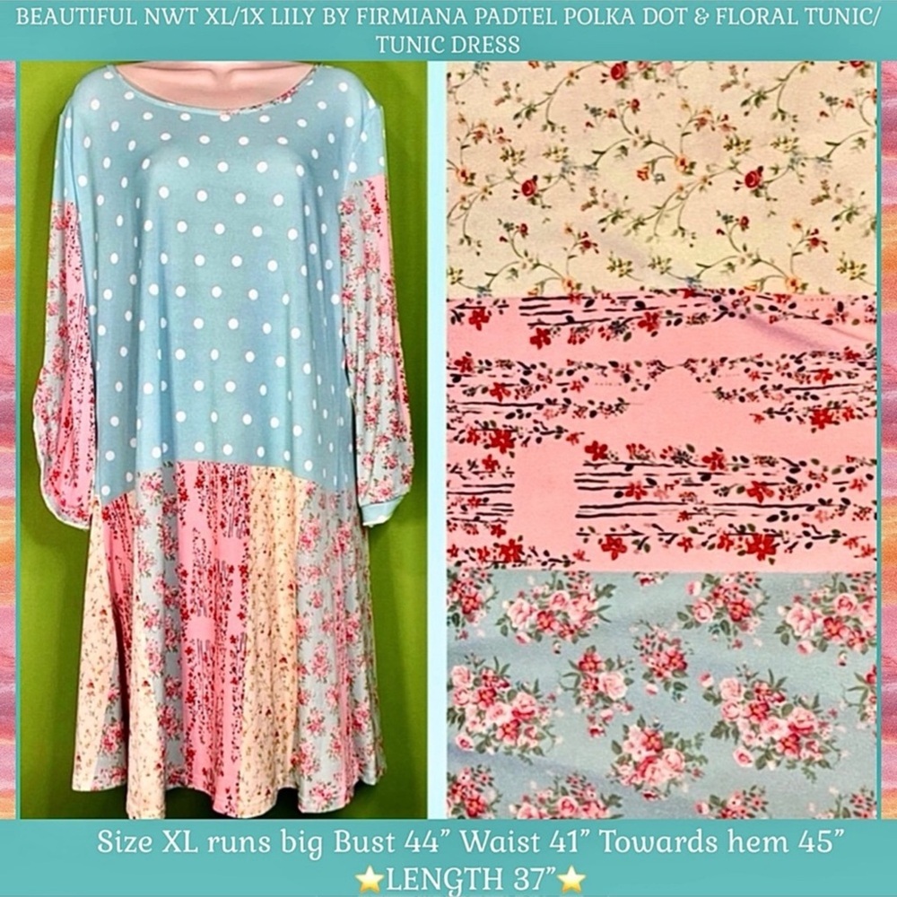 BEAUTIFUL XL NWT POWDER BLUE/POLKA DOT & MIXED FLORAL TUNIC DRESS/TUNIC